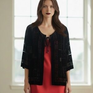 Choices Black Burnout Velvet Tie Front Cardigan Beaded Tassel Whimsigoth Fairy L